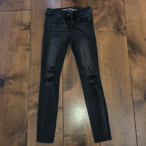 American Eagle black super stretch ripped jeans